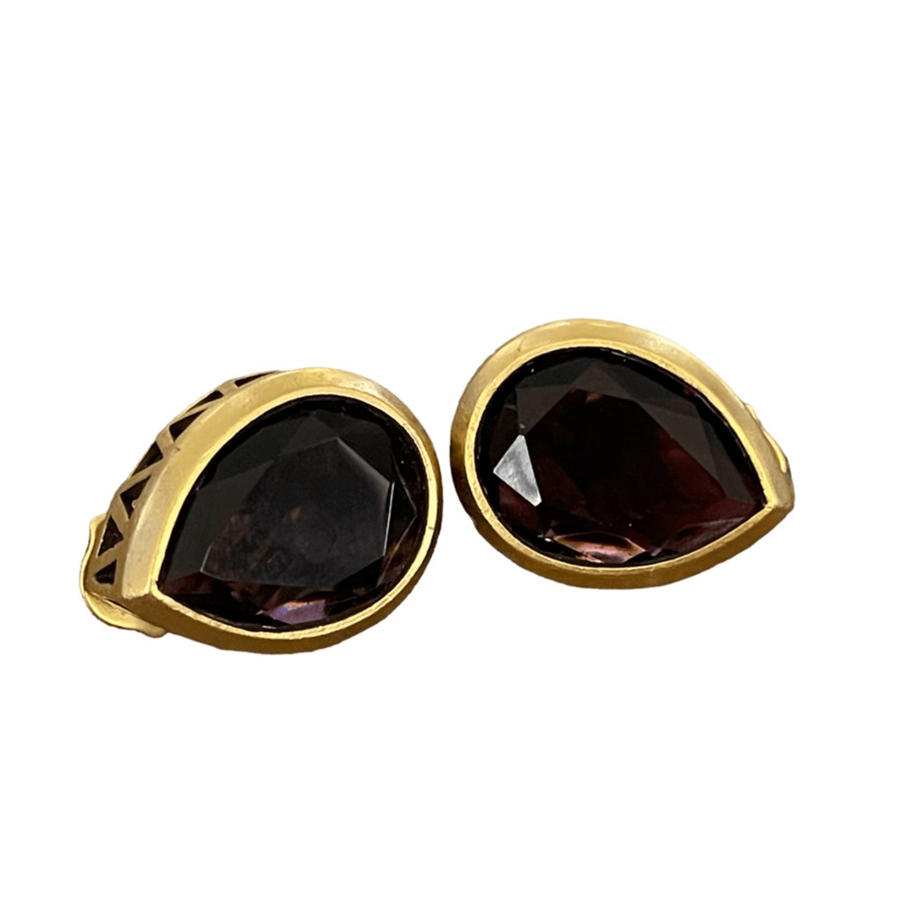 Vintage Yves Saint Laurent YSL Deep Purple Faceted Crystal Clip On Earrings